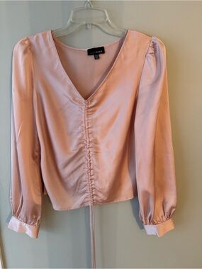 Lucy Paris Blush Satin V-Neck Ruched Front Blouse